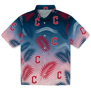 Cleveland Guardians Hawaiian Shirt - Ombre Fronds Navy Blue