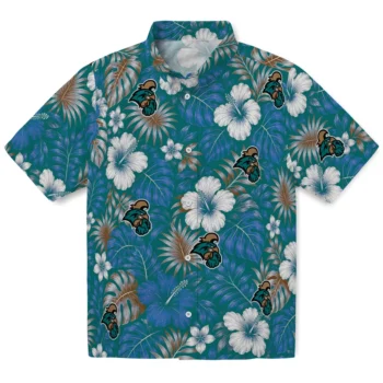 Coastal Carolina Chanticleers Hawaiian Shirt - Hibiscus Monstera Green