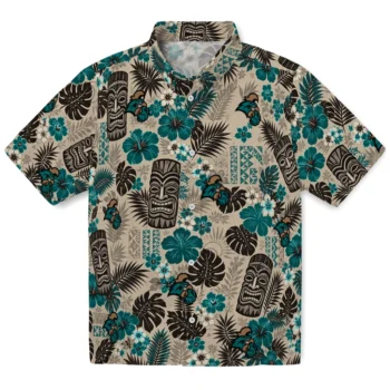 Coastal Carolina Chanticleers Hawaiian Shirt - Tiki Masks Warm Beige