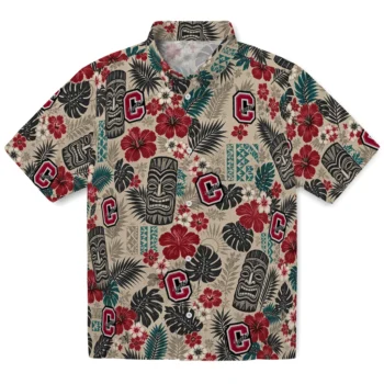 Colgate Raiders Hawaiian Shirt - Tiki Masks Warm Beige