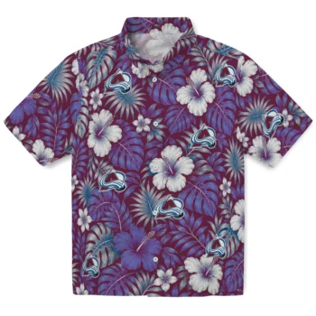 Colorado Avalanche Hawaiian Shirt - Hibiscus Monstera Burgundy