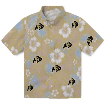 Colorado Buffaloes Hawaiian Shirt - Hibiscus Monstera Gold