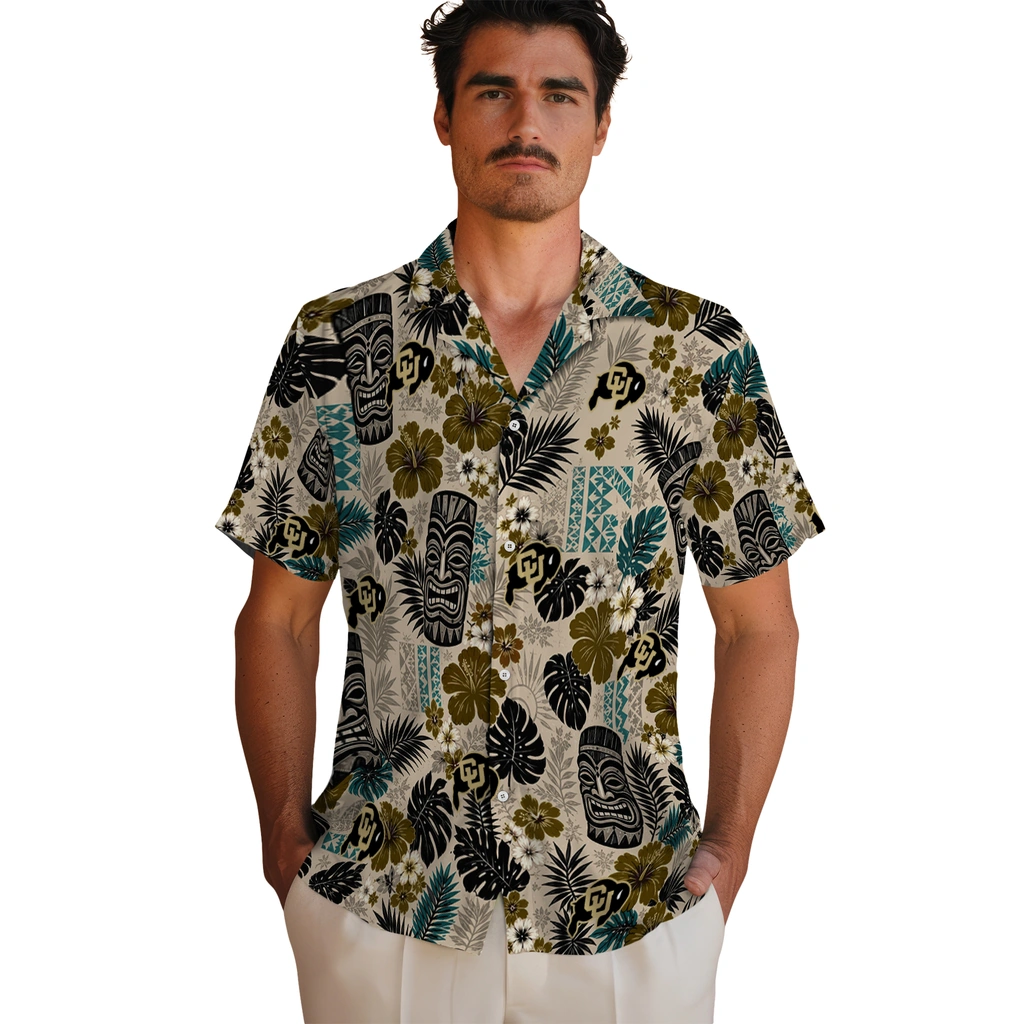 colorado-buffaloes-hawaiian-shirt-custom-tiki-masks-warm-beige-fashion-forward.webp