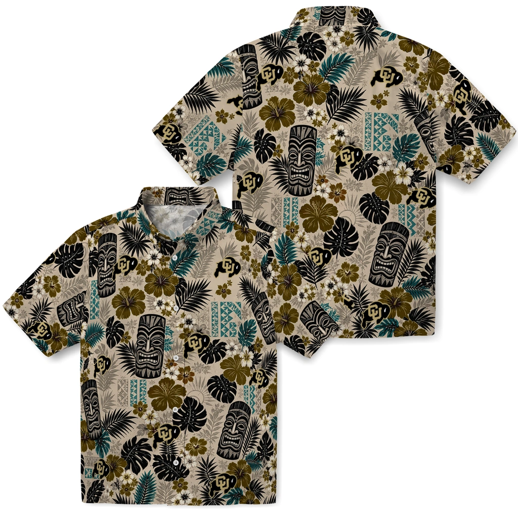 colorado-buffaloes-hawaiian-shirt-custom-tiki-masks-warm-beige-high-quality.webp