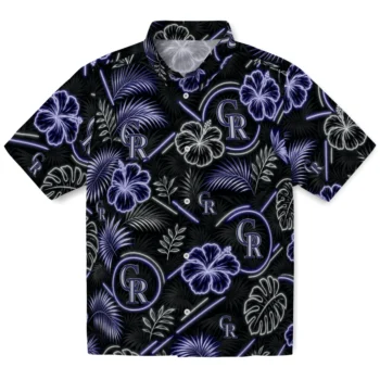 Colorado Rockies Hawaiian Shirt - Neon Florals Black