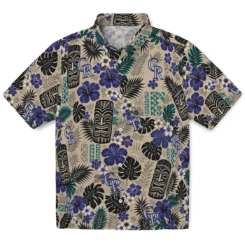 Colorado Rockies Hawaiian Shirt - Tiki Masks Warm Beige