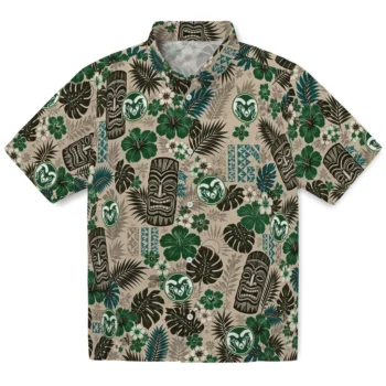 Colorado State Rams Hawaiian Shirt - Tiki Masks Warm Beige