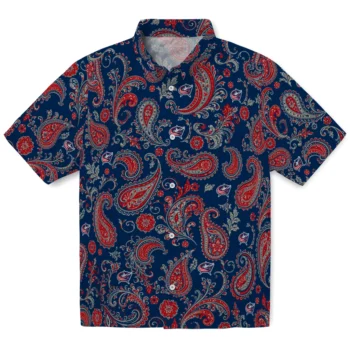 Columbus Blue Jackets Hawaiian Shirt - Paisley Print Navy Blue