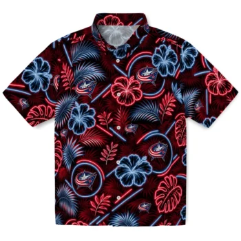 Columbus Blue Jackets Hawaiian Shirt - Neon Florals Black