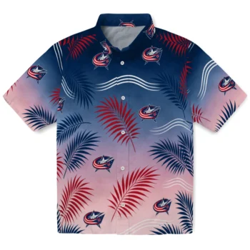 Columbus Blue Jackets Hawaiian Shirt - Ombre Fronds Navy Blue