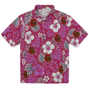 Cornell Big Red Hawaiian Shirt - Hibiscus Monstera Red