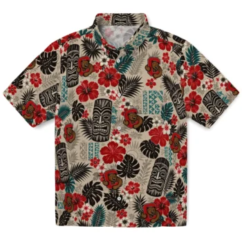 Cornell Big Red Hawaiian Shirt - Tiki Masks Warm Beige