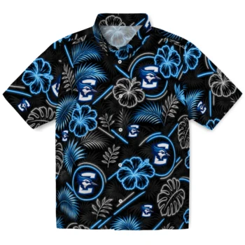 Creighton Bluejays Hawaiian Shirt - Neon Florals Black