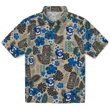 Creighton Bluejays Hawaiian Shirt - Tiki Masks Warm Beige
