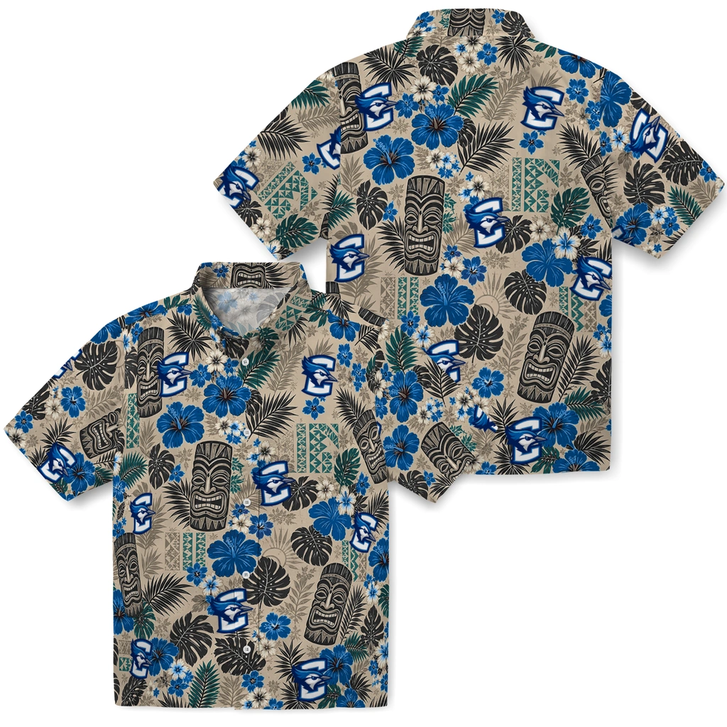 creighton-bluejays-hawaiian-shirt-personalized-tiki-masks-warm-beige-high-quality.webp