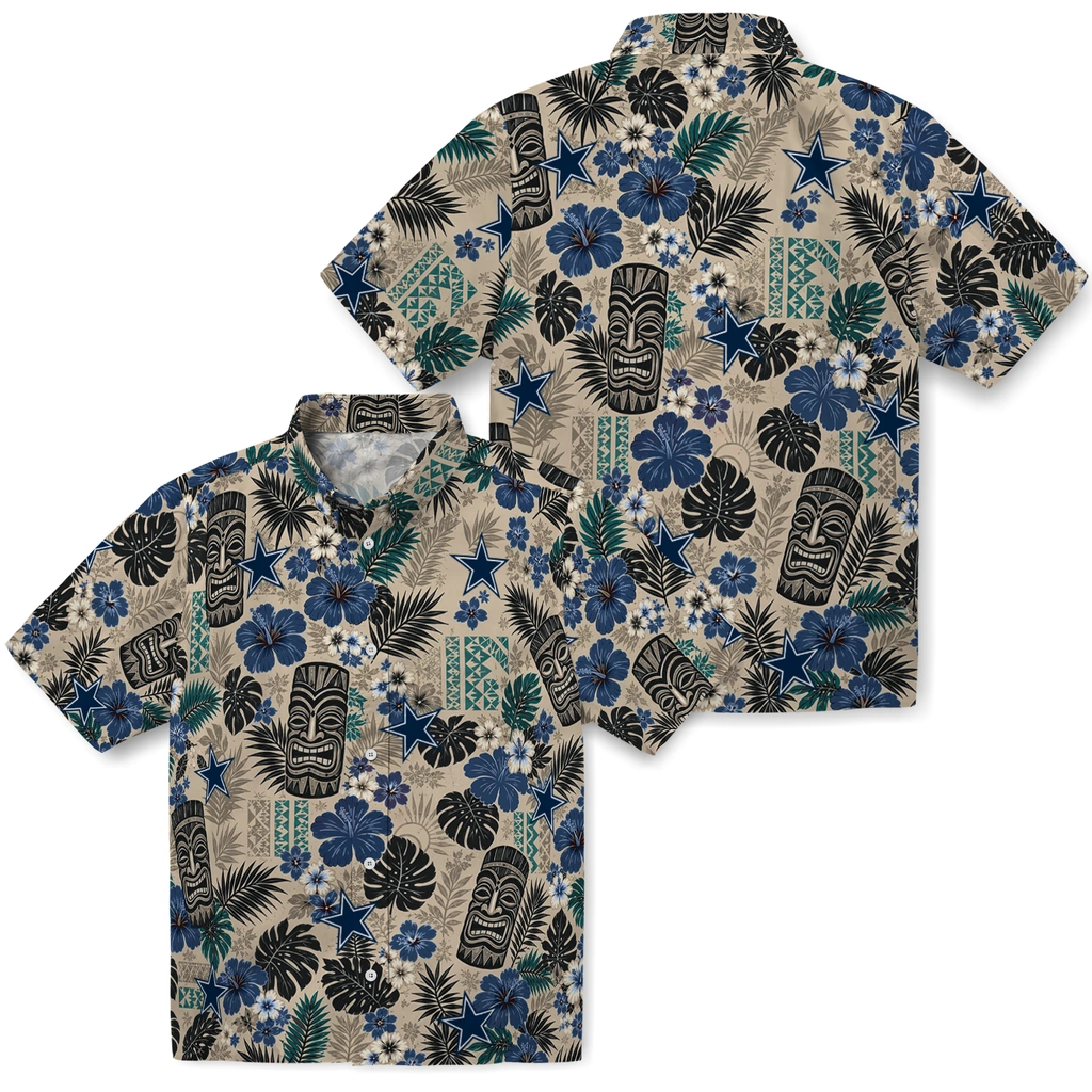 dallas-cowboys-hawaiian-shirt-customized-tiki-masks-warm-beige-high-quality.webp
