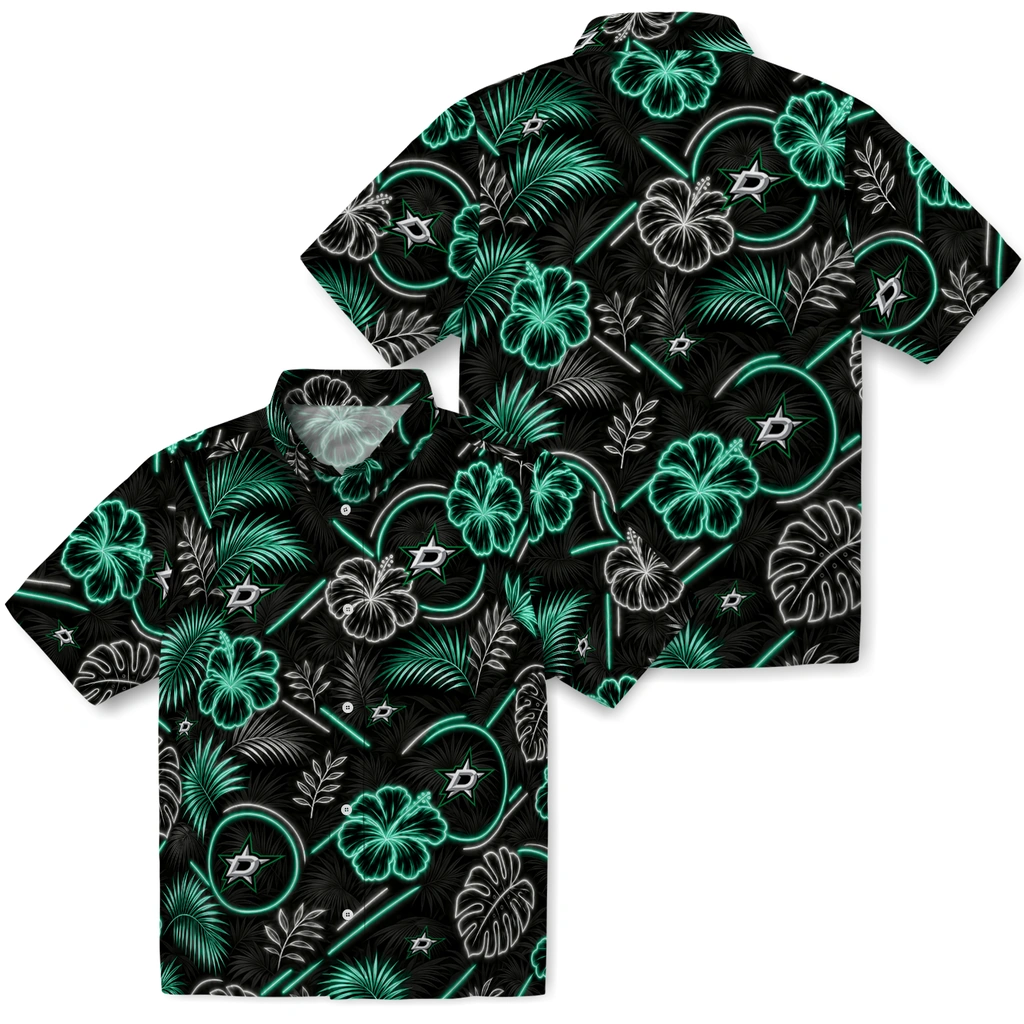 dallas-stars-hawaiian-shirt-custom-neon-florals-black-high-quality.webp
