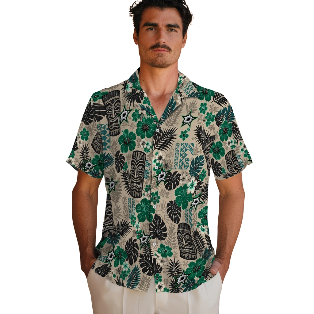 dallas-stars-hawaiian-shirt-customized-tiki-masks-warm-beige-fashion-forward.webp