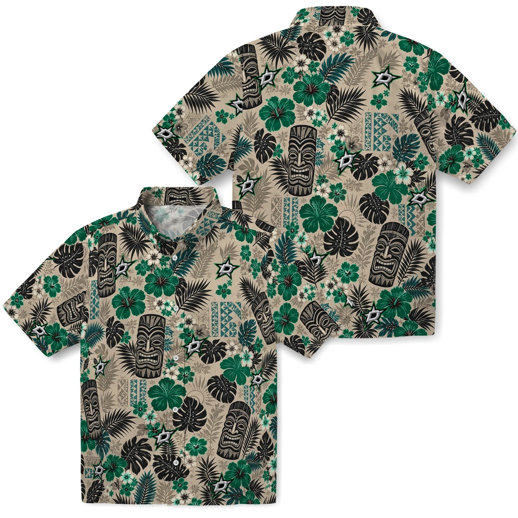 dallas-stars-hawaiian-shirt-customized-tiki-masks-warm-beige-high-quality.webp