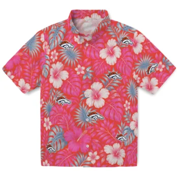 Denver Broncos Hawaiian Shirt - Hibiscus Monstera Orange