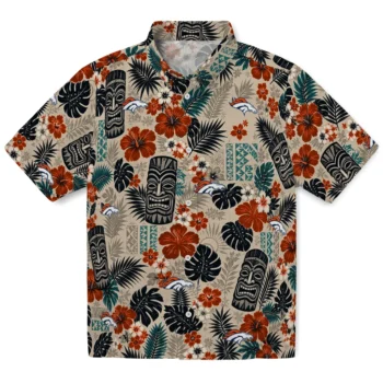 Denver Broncos Hawaiian Shirt - Tiki Masks Warm Beige