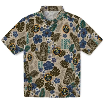 Denver Nuggets Hawaiian Shirt - Tiki Masks Warm Beige