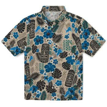 Detroit Lions Hawaiian Shirt - Tiki Masks Warm Beige