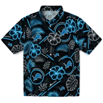 Detroit Lions Hawaiian Shirt - Neon Florals Black