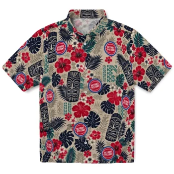 Detroit Pistons Hawaiian Shirt - Tiki Masks Warm Beige