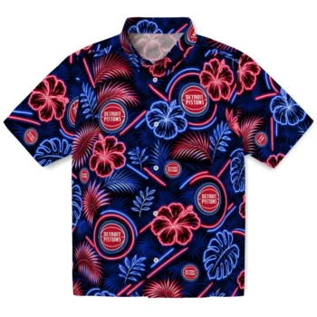 Detroit Pistons Hawaiian Shirt - Neon Florals Black