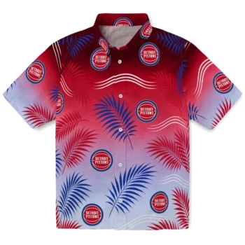 Detroit Pistons Hawaiian Shirt - Ombre Fronds Red