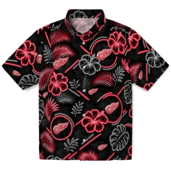 Detroit Red Wings Hawaiian Shirt - Neon Florals Black