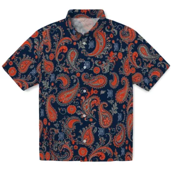 Detroit Tigers Hawaiian Shirt - Paisley Print Navy