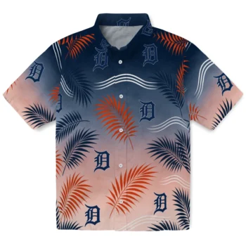 Detroit Tigers Hawaiian Shirt - Ombre Fronds Navy