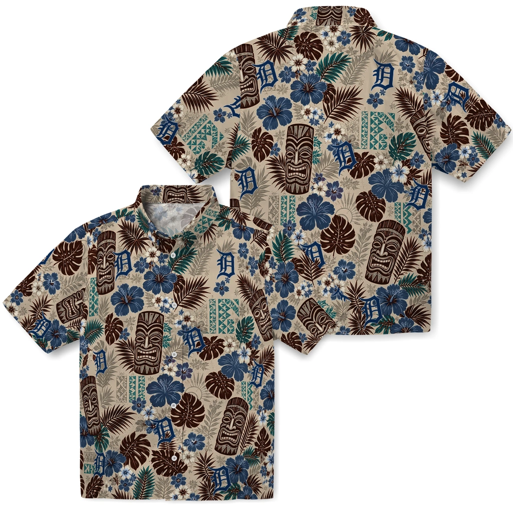 detroit-tigers-hawaiian-shirt-personalized-tiki-masks-warm-beige-high-quality.webp