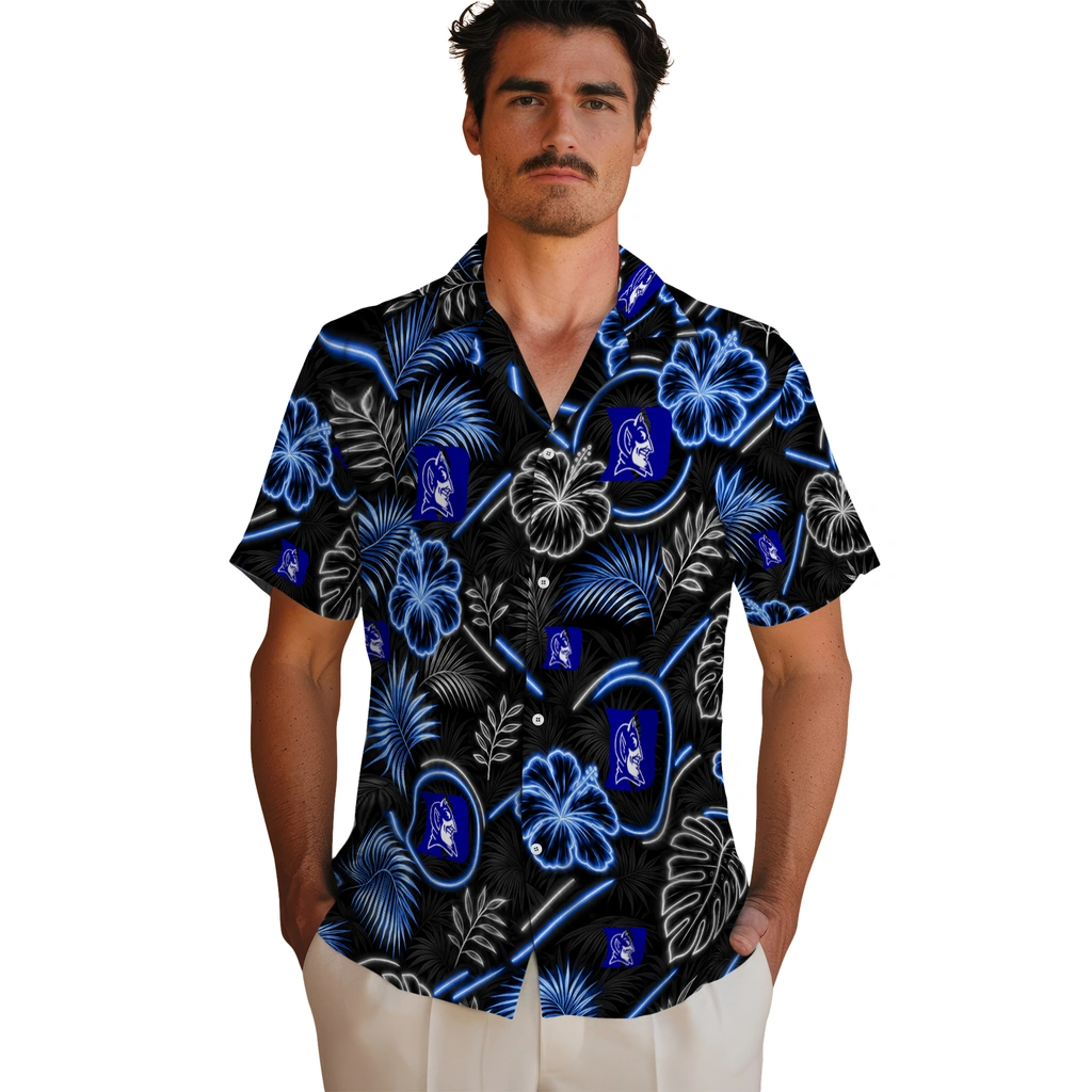 duke-blue-devils-hawaiian-shirt-custom-neon-florals-black-fashion-forward.webp