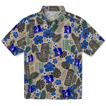 Duke Blue Devils Hawaiian Shirt - Tiki Masks Warm Beige