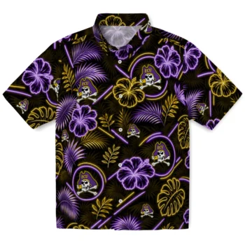 East Carolina Pirates Hawaiian Shirt - Neon Florals Black