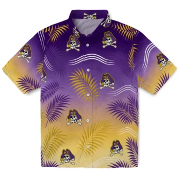 East Carolina Pirates Hawaiian Shirt - Ombre Fronds Purple
