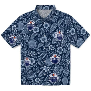 Edmonton Oilers Hawaiian Shirt - Crystal Foliage Blue