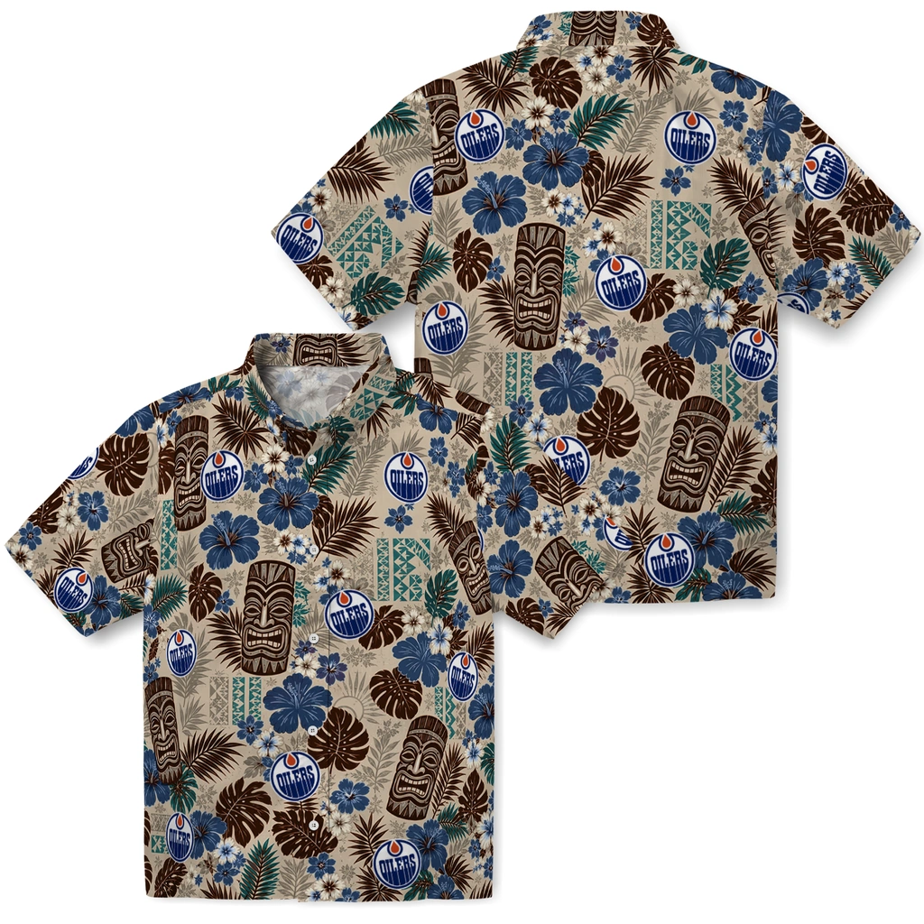 edmonton-oilers-hawaiian-shirt-custom-tiki-masks-warm-beige-high-quality.webp