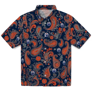 Edmonton Oilers Hawaiian Shirt - Paisley Print Blue