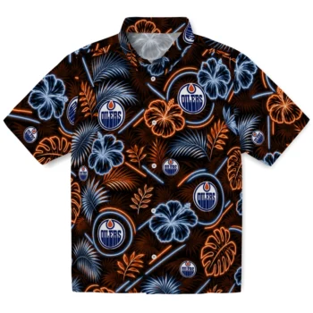 Edmonton Oilers Hawaiian Shirt - Neon Florals Black