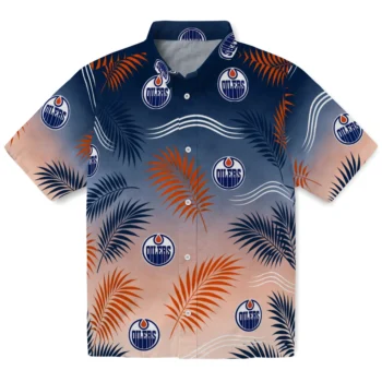 Edmonton Oilers Hawaiian Shirt - Ombre Fronds Blue