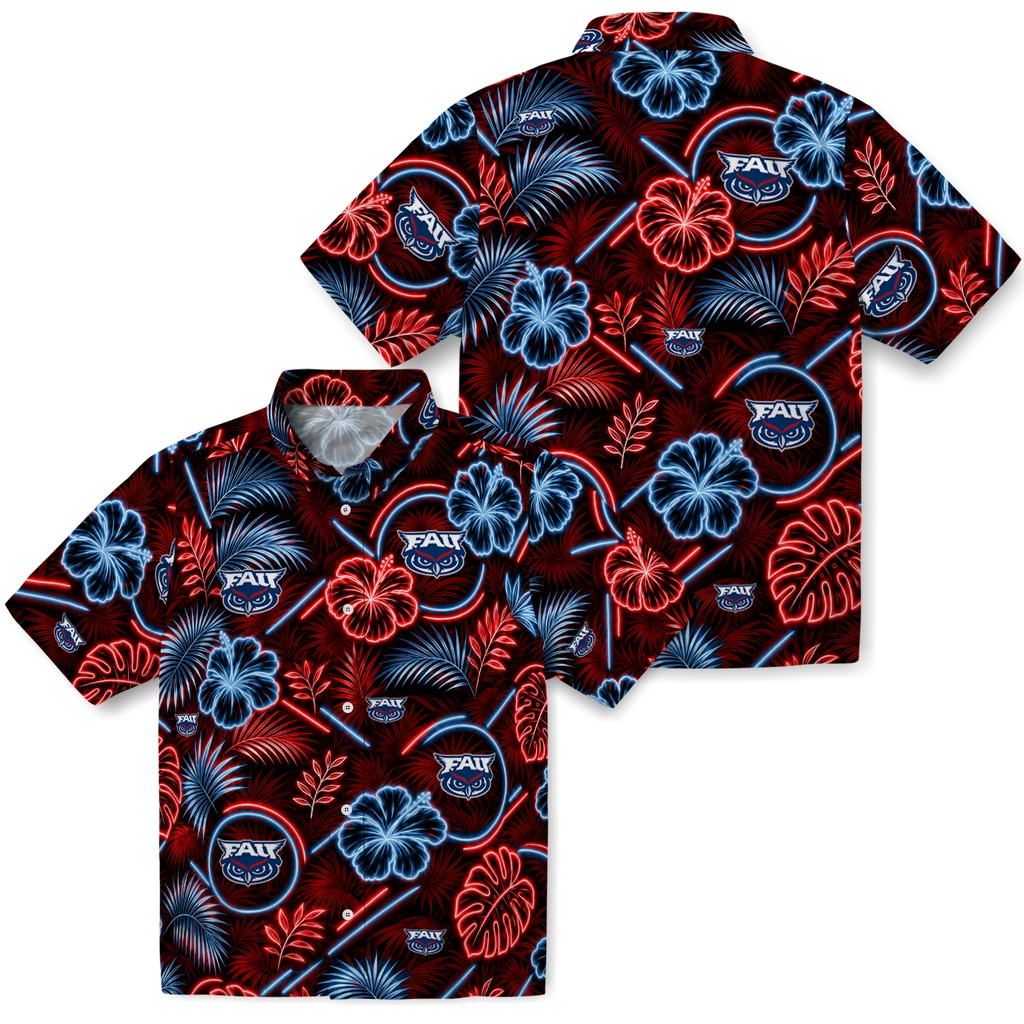 florida-atlantic-owls-hawaiian-shirt-personalized-neon-florals-black-high-quality.webp