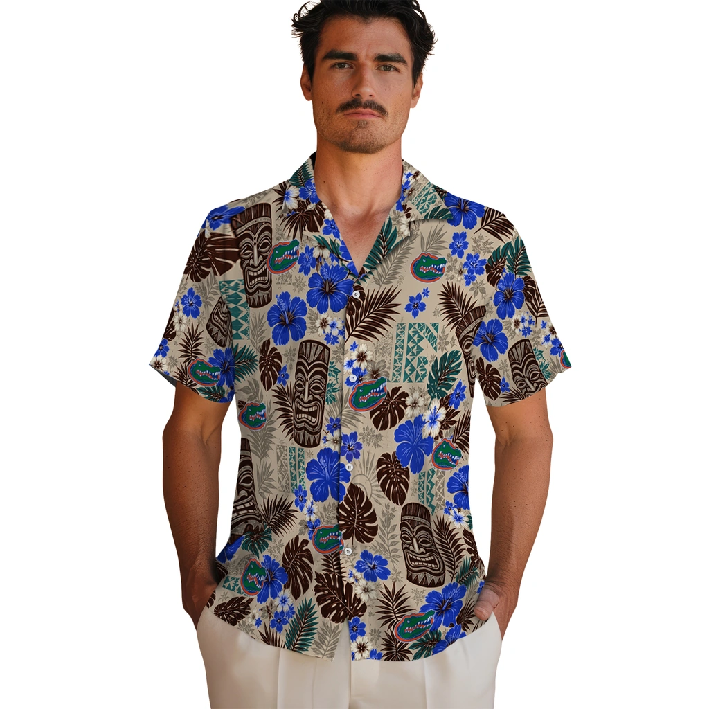 florida-gators-hawaiian-shirt-personalized-tiki-masks-warm-beige-fashion-forward.webp