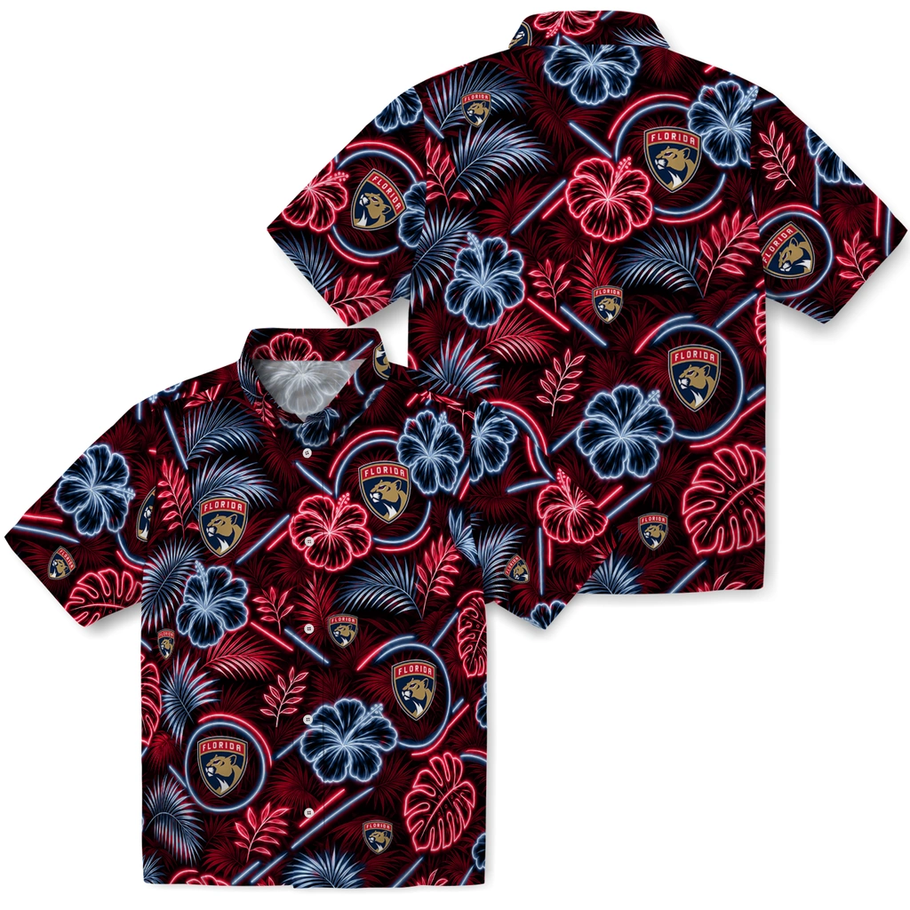 florida-panthers-hawaiian-shirt-custom-neon-florals-black-high-quality.webp