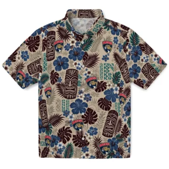 Florida Panthers Hawaiian Shirt - Tiki Masks Warm Beige