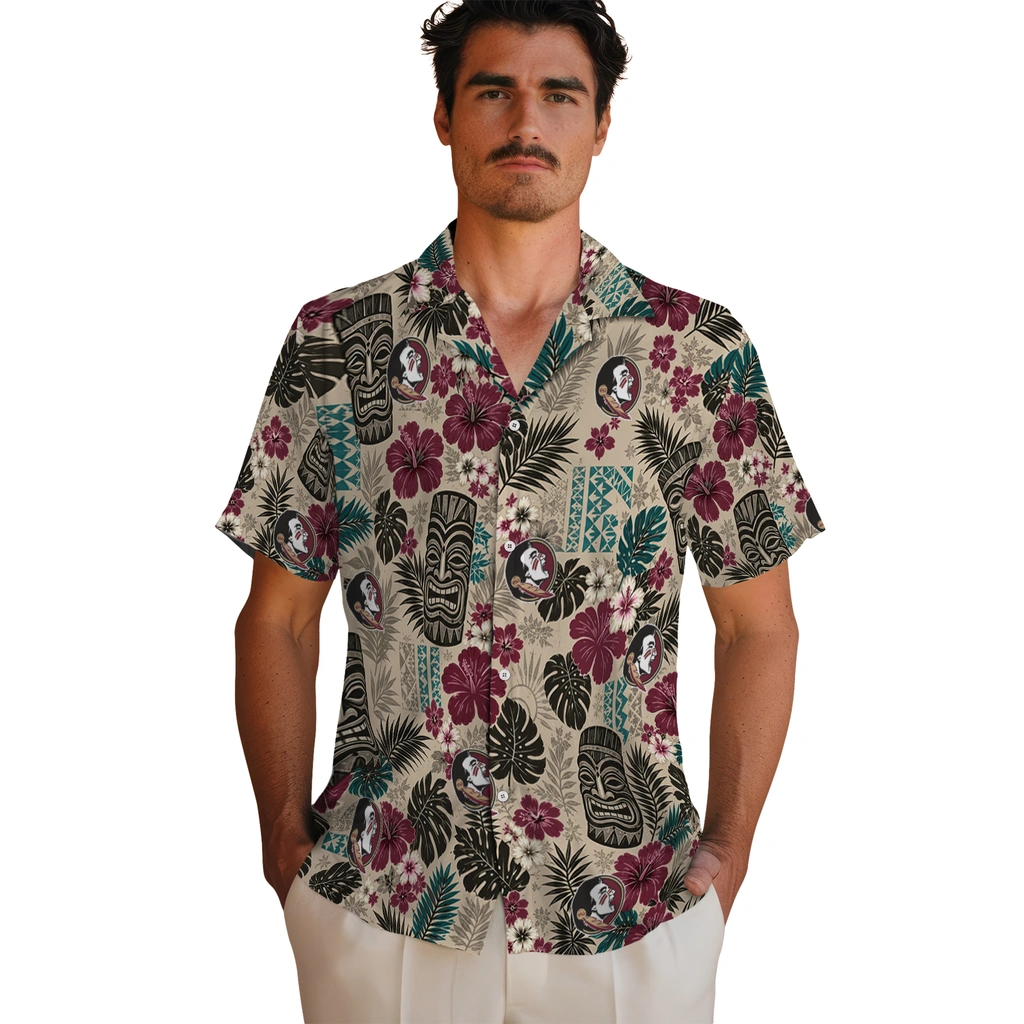 florida-state-seminoles-hawaiian-shirt-custom-tiki-masks-warm-beige-fashion-forward.webp