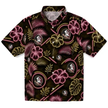 Florida State Seminoles Hawaiian Shirt - Neon Florals Black